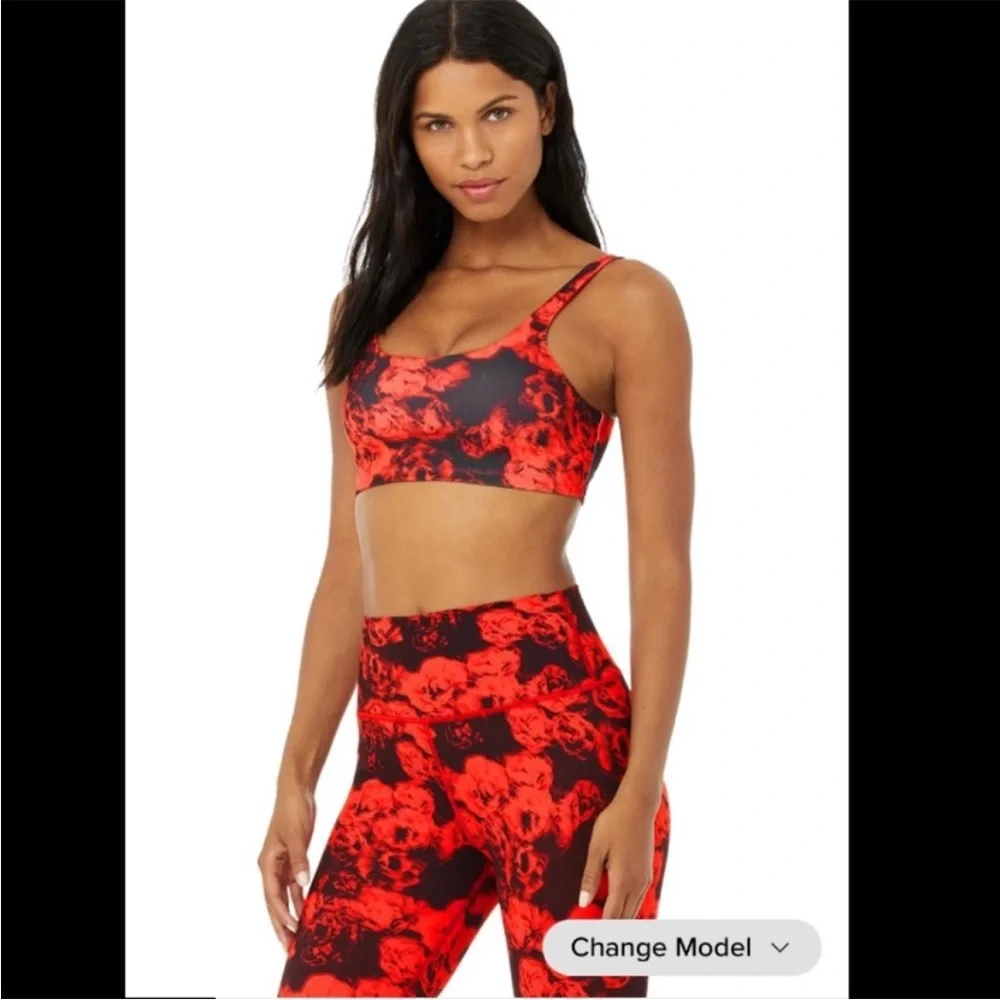 2 PIECE Alo Yoga VAPOR ROSES BRA & HIGH-WAIST ROSES LEGGING set in Cherry